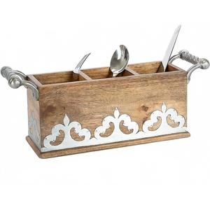 NEW PARK HILL heritage inlay wood flatware caddy in brown